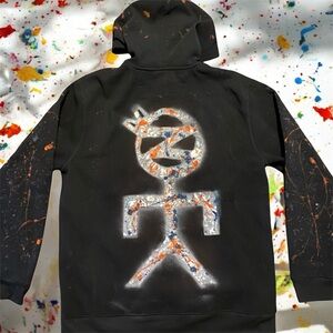 Gildan Black Hoodie with Colorful Abstract Design “Money” Hoodie with Glow Paint